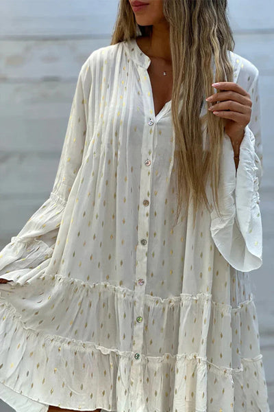 Sweet Cute Bronzing Flounce O Neck Printed Dress Dresses GJ006 Furdela