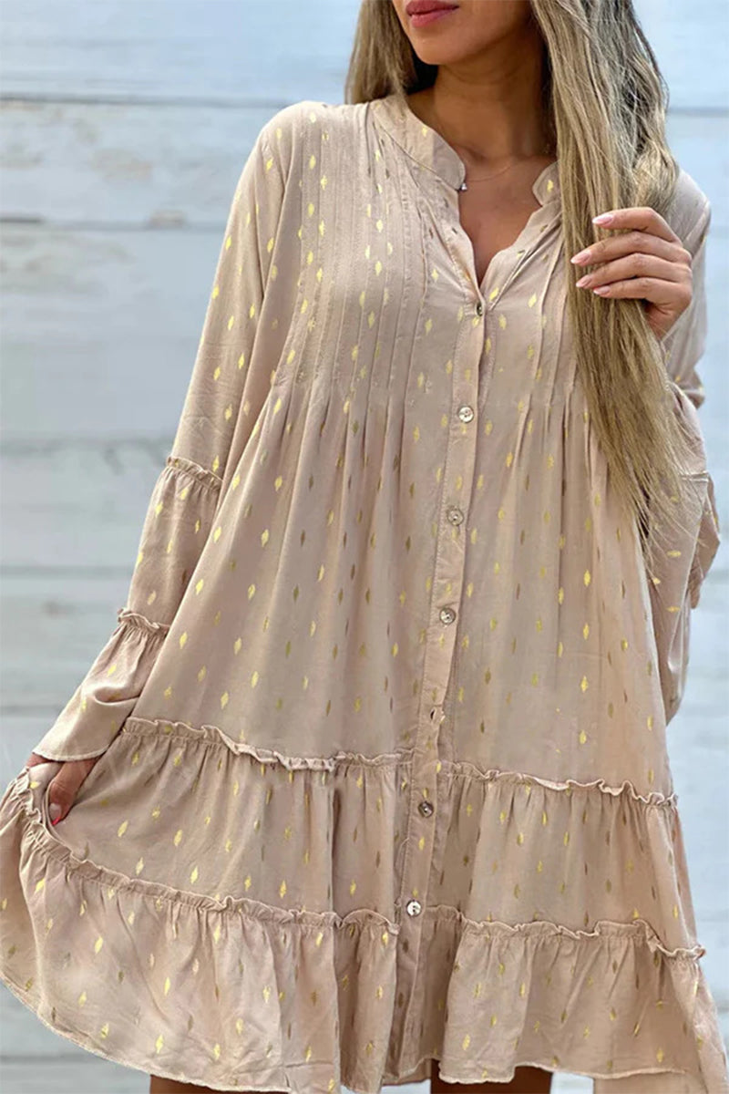 Sweet Cute Bronzing Flounce O Neck Printed Dress Dresses GJ006 Furdela
