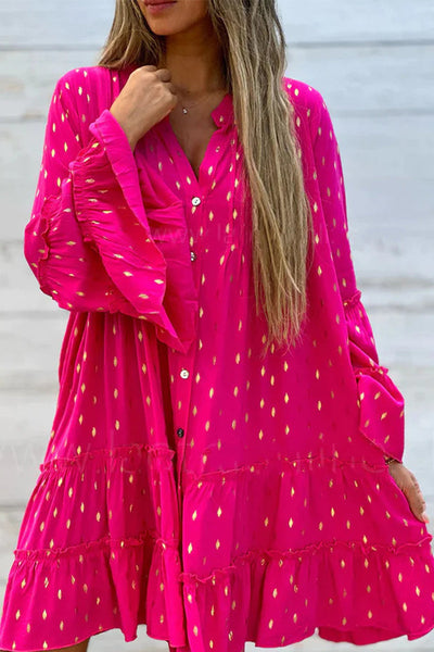 Sweet Cute Bronzing Flounce O Neck Printed Dress Dresses GJ006 Furdela