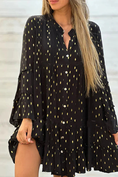 Sweet Cute Bronzing Flounce O Neck Printed Dress Dresses GJ006 Furdela