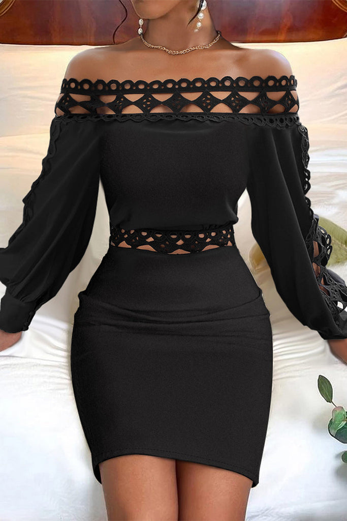 Sexy Solid Hollowed Out Off the Shoulder Wrapped Skirt Dresses YE9882