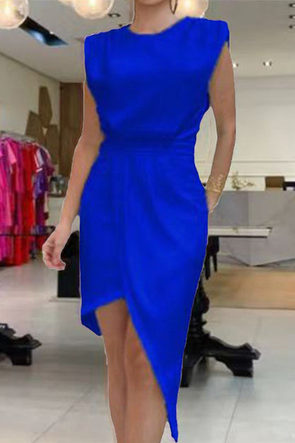 Casual Simplicity Solid Asymmetrical O Neck A Line Dresses RH8513