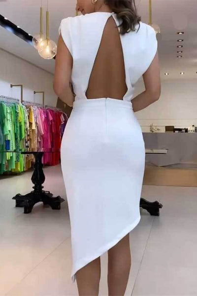 Casual Simplicity Solid Asymmetrical O Neck A Line Dresses RH8513