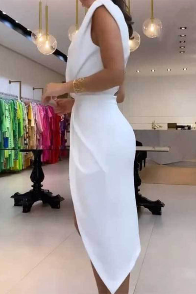 Casual Simplicity Solid Asymmetrical O Neck A Line Dresses RH8513