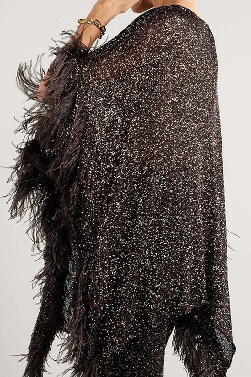 Casual Celebrities Solid Sequins Sequined O Neck Long Sleeve Two Pieces F4036