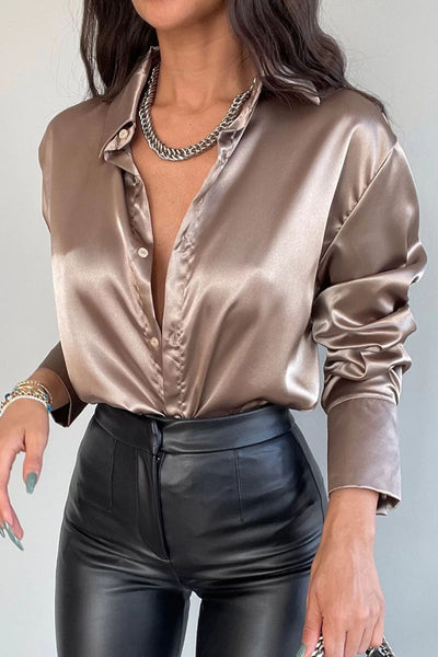 Work Elegant Solid Buttons Turndown Collar Tops YE8521