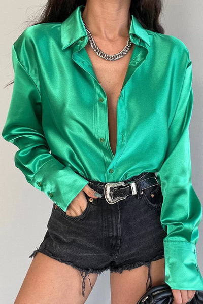 Work Elegant Solid Buttons Turndown Collar Tops YE8521