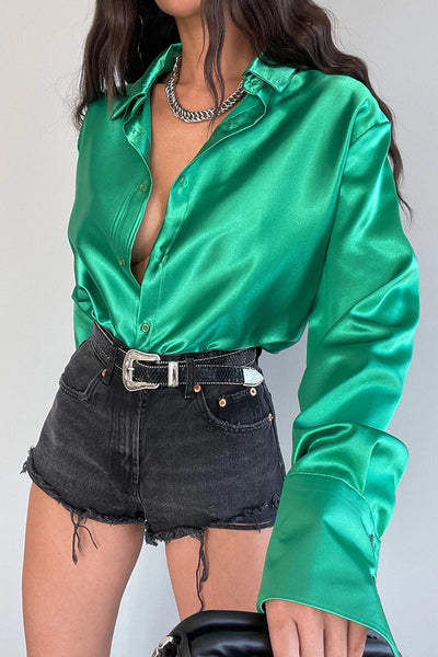 Work Elegant Solid Buttons Turndown Collar Tops YE8521