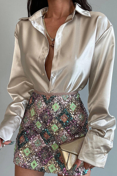 Work Elegant Solid Buttons Turndown Collar Tops YE8521