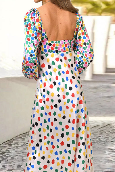 Sweet Elegant Print Polka Dot Contrast V Neck Printed Dress Dresses RH8528