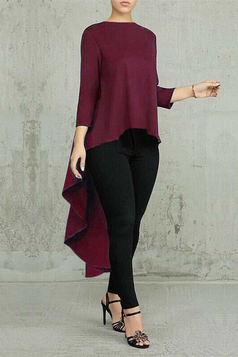 Casual Simplicity Solid Asymmetrical O Neck Tops RH8530