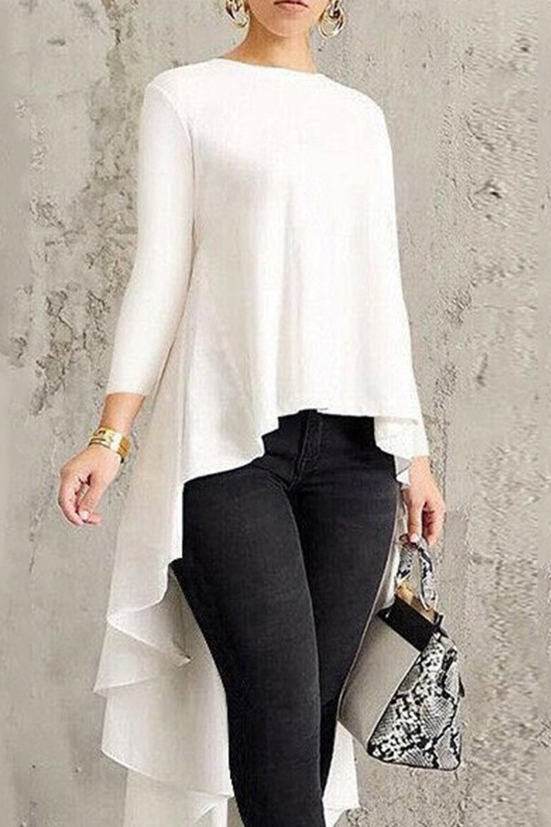 Casual Simplicity Solid Asymmetrical O Neck Tops RH8530