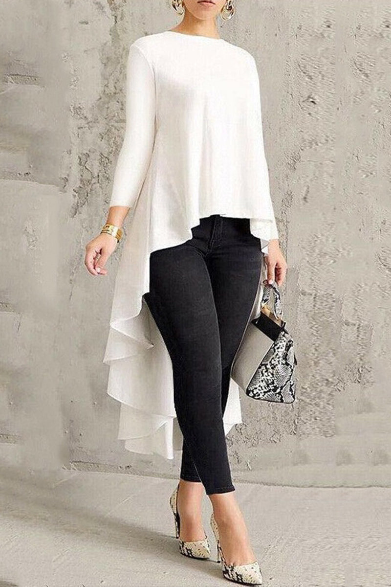 Casual Simplicity Solid Asymmetrical O Neck Tops RH8530