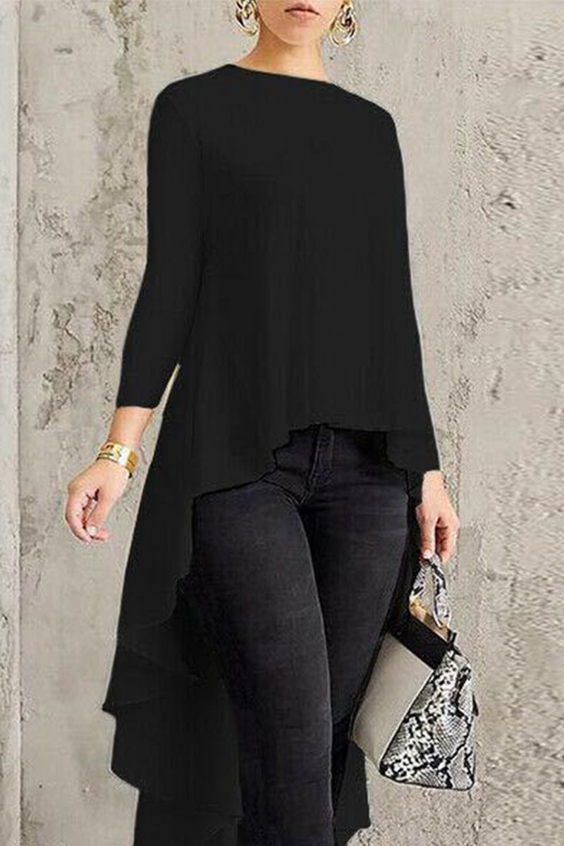 Casual Simplicity Solid Asymmetrical O Neck Tops RH8530