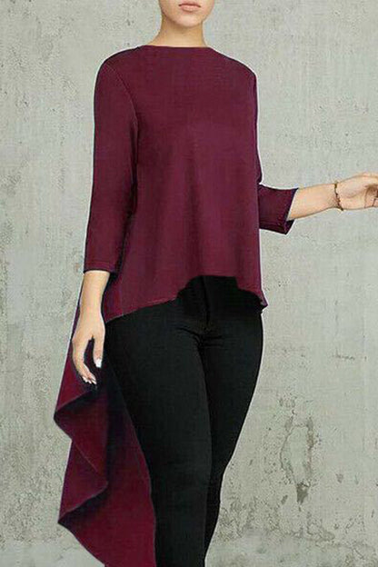 Casual Simplicity Solid Asymmetrical O Neck Tops RH8530