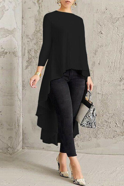 Casual Simplicity Solid Asymmetrical O Neck Tops RH8530