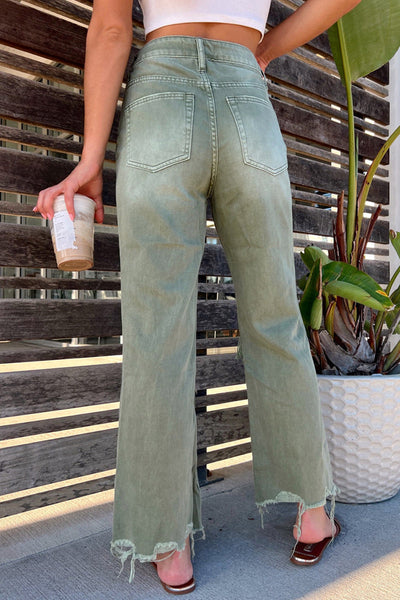 Casual Solid Ripped Make Old High Waist Denim Jeans RH8531