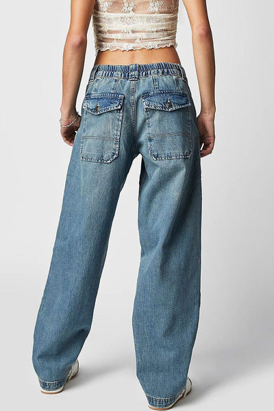 Casual Street Solid Pocket Without Belt Loose Denim Jeans(No Belt) YE8524