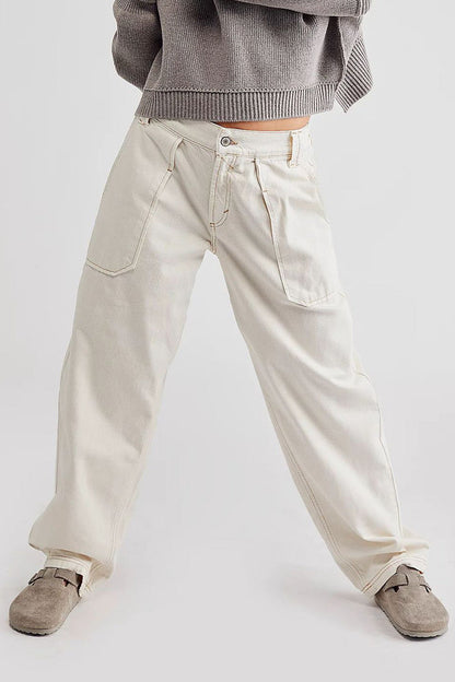 Casual Street Solid Pocket Without Belt Loose Denim Jeans(No Belt) YE8524