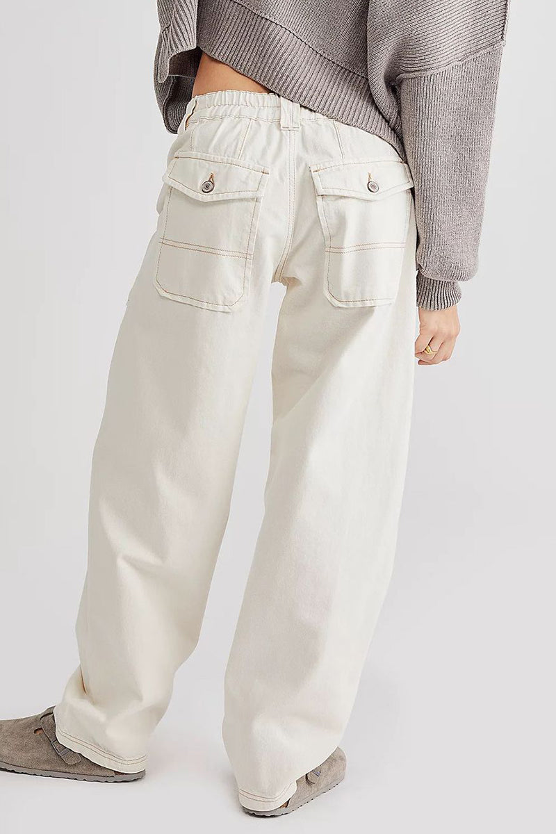 Casual Street Solid Pocket Without Belt Loose Denim Jeans(No Belt) YE8524