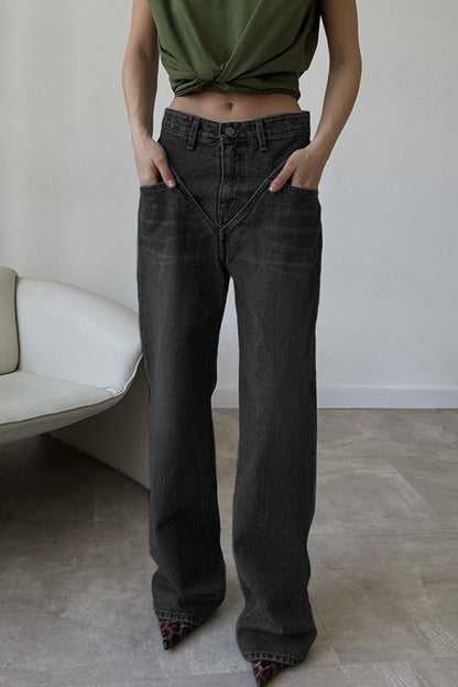 Casual Vintage Solid Patchwork High Waist Denim Jeans RH8529