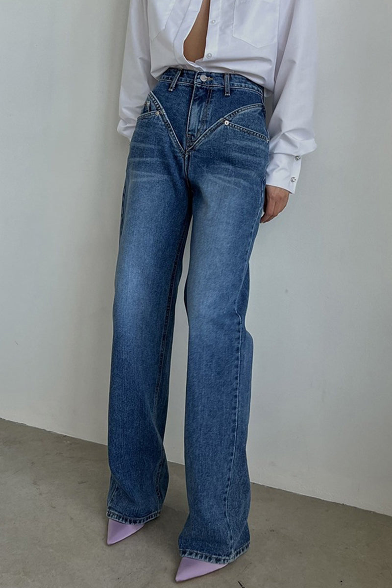 Casual Vintage Solid Patchwork High Waist Denim Jeans RH8529