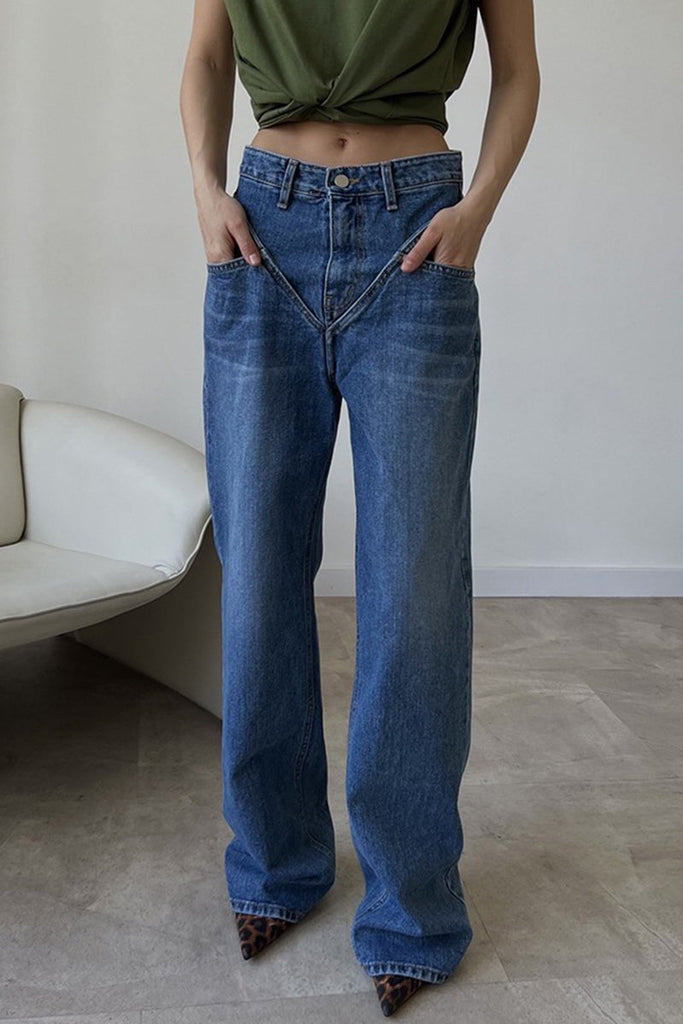 Casual Vintage Solid Patchwork High Waist Denim Jeans RH8529