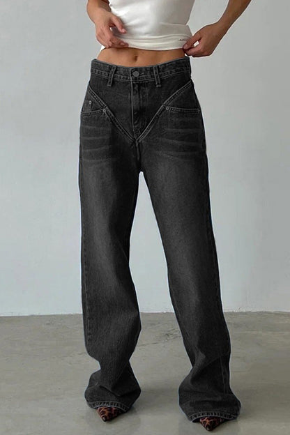 Casual Vintage Solid Patchwork High Waist Denim Jeans RH8529