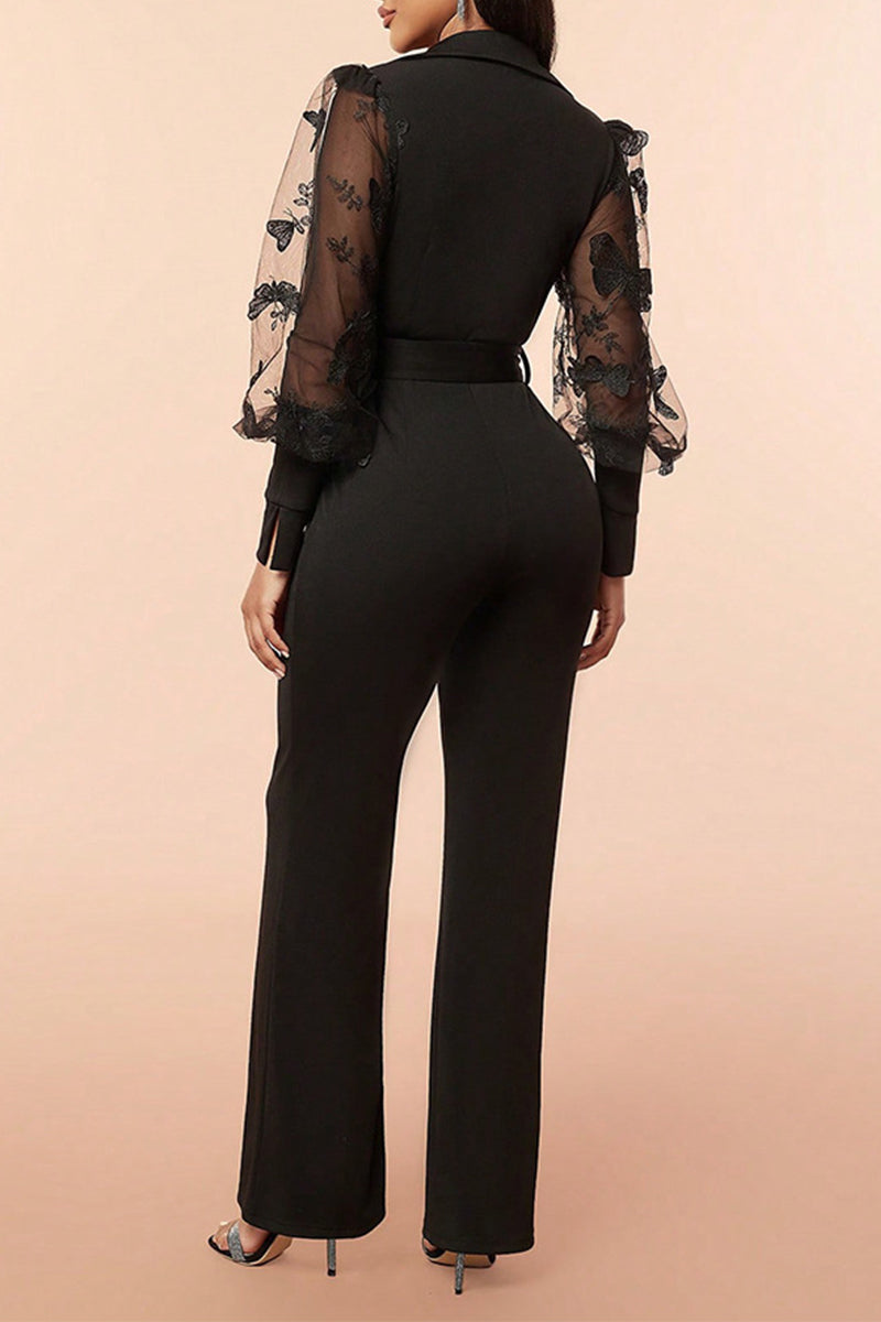 Sexy Solid Mesh V Neck Loose Jumpsuits RE5218 Furdela