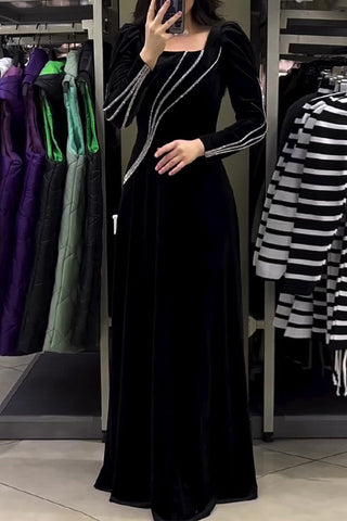 Elegant Solid Patchwork Hot Drill Square Collar Princess Dresses RE5220 Furdela