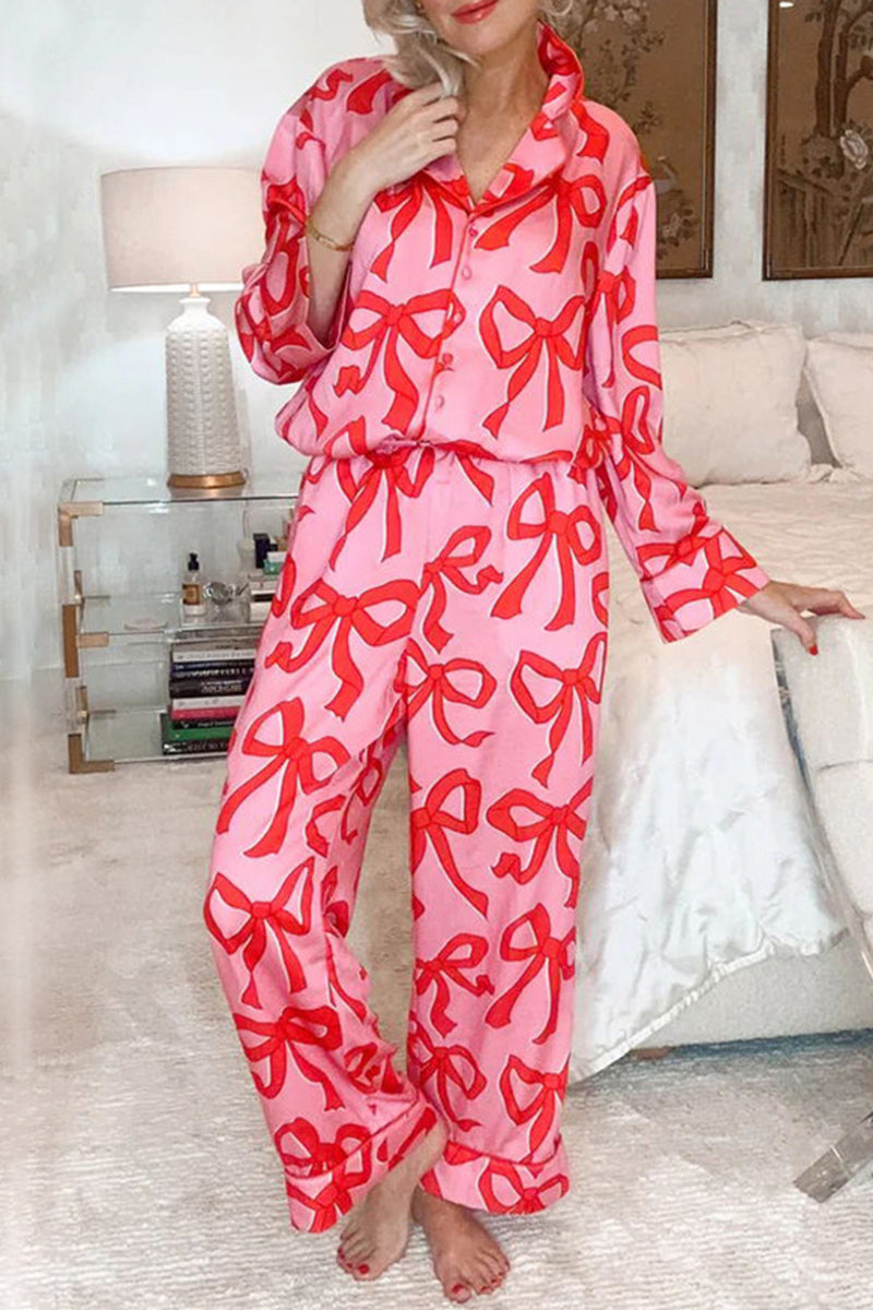 Casual Living Geometric Print Pocket Turndown Collar Long Sleeve Two Pieces RE5224 Furdela