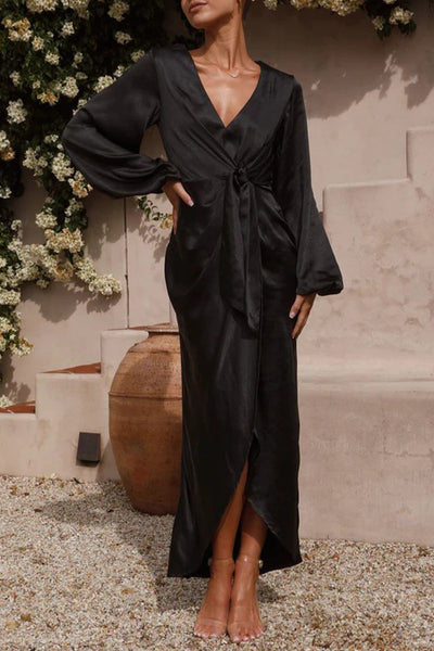 Celebrities Elegant Solid Bandage V Neck A Line Dresses RE5223 Furdela