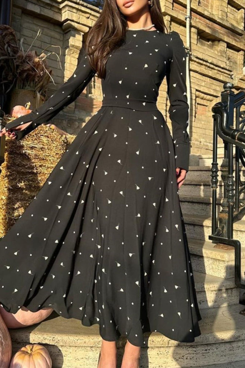 Elegant Floral Frenulum O Neck A Line Dresses Furdela