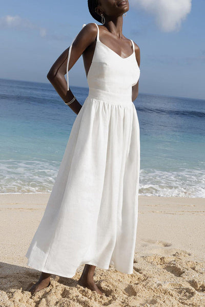 Sexy Vacation Solid Bandage Backless V Neck Beach Dress Dresses Furdela