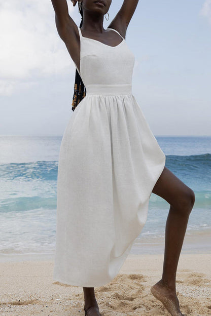 Sexy Vacation Solid Bandage Backless V Neck Beach Dress Dresses Furdela