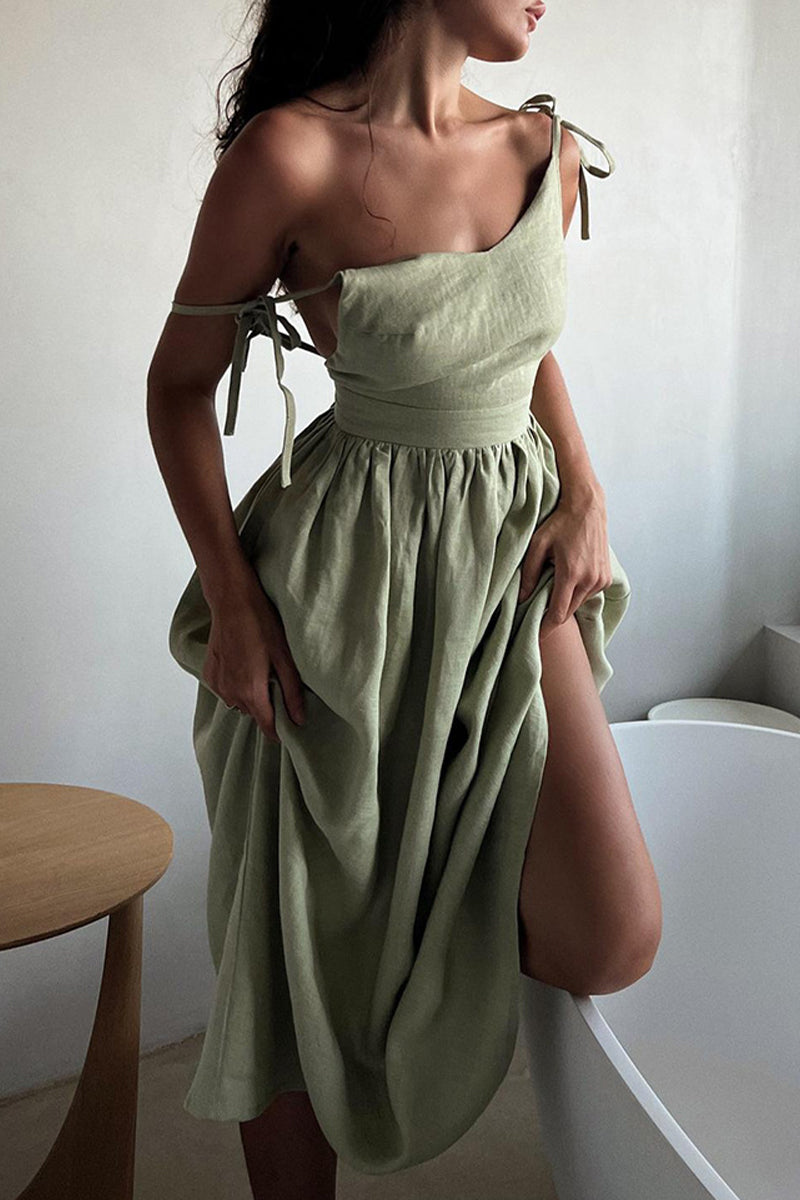 Sexy Vacation Solid Bandage Backless V Neck Beach Dress Dresses Furdela