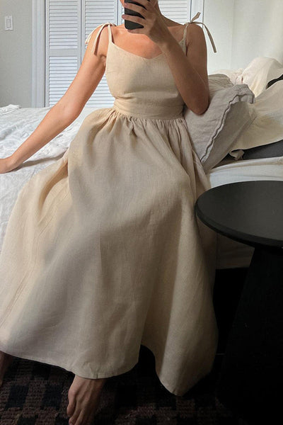 Sexy Vacation Solid Bandage Backless V Neck Beach Dress Dresses Furdela