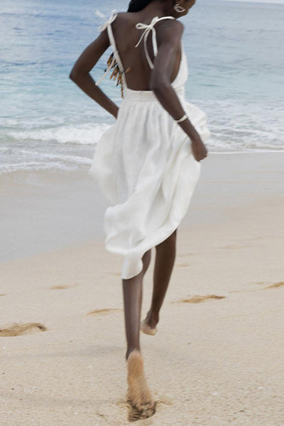 Sexy Vacation Solid Bandage Backless V Neck Beach Dress Dresses Furdela