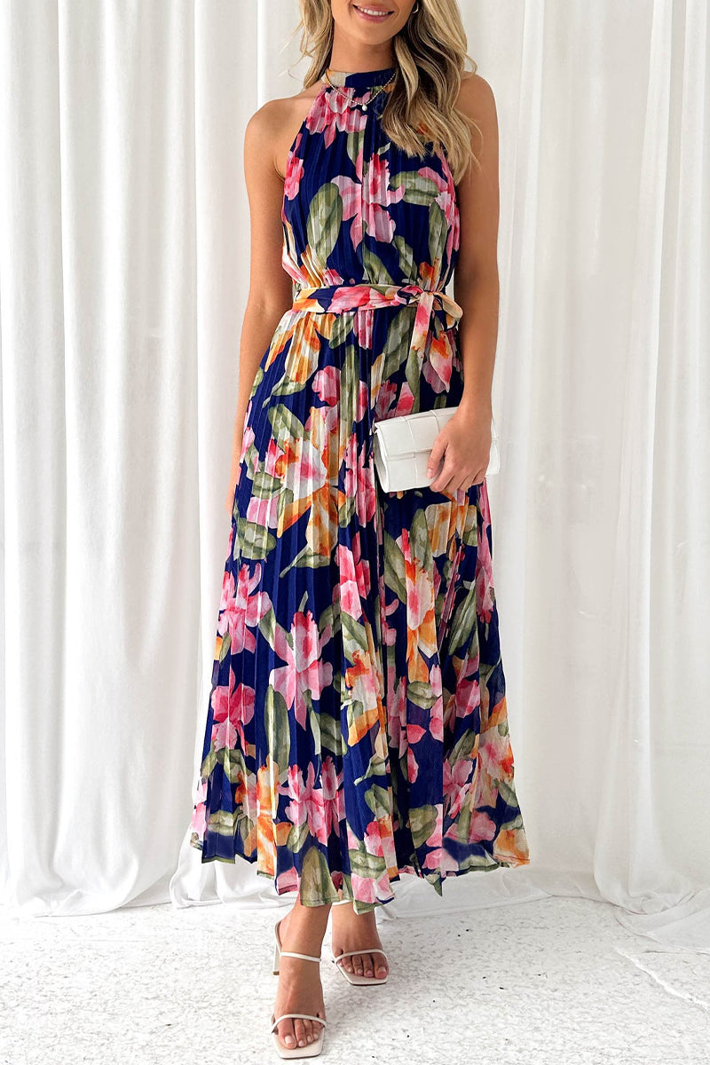 Vintage Elegant Floral Frenulum Halter Printed Dress Dresses Furdela