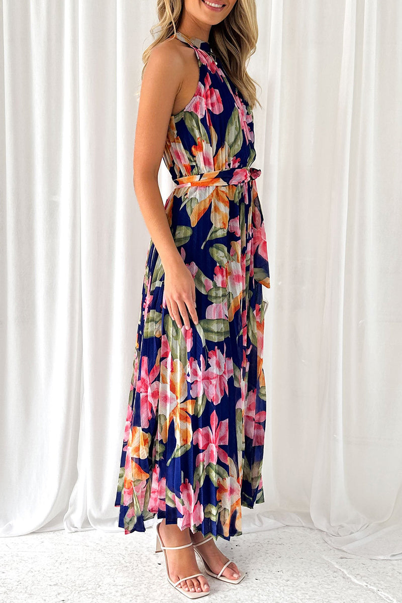 Vintage Elegant Floral Frenulum Halter Printed Dress Dresses Furdela