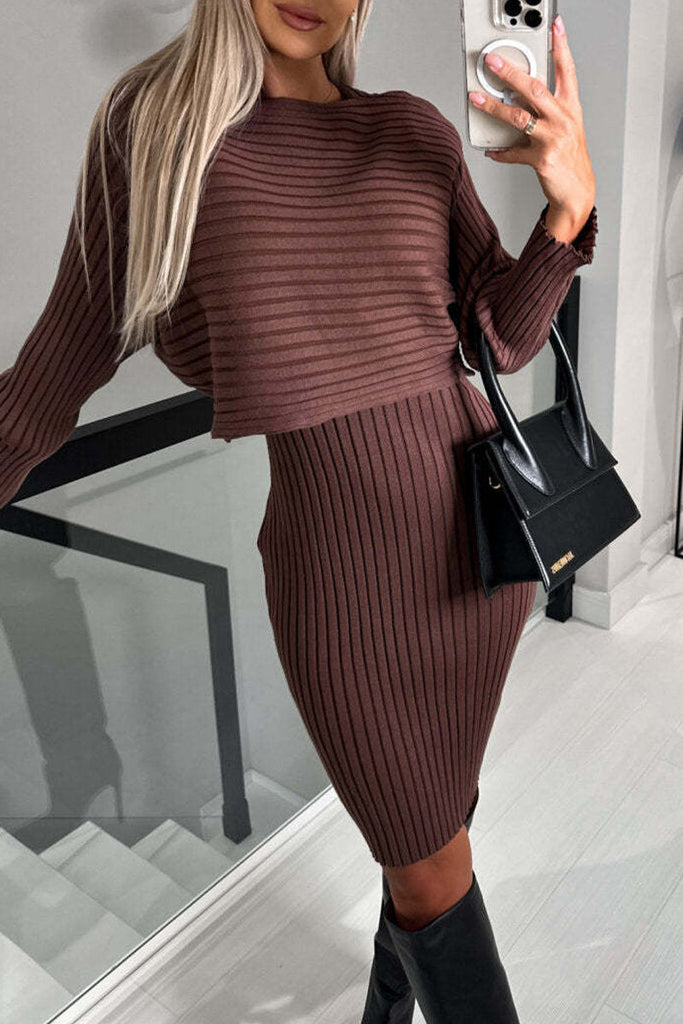 Sexy Solid O Neck Long Sleeve Two Pieces Furdela