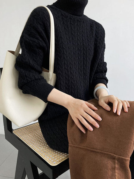 Casual Grey High-Neck Long Sleeve Twist Knit Dress AN1053 Genistyle Shop