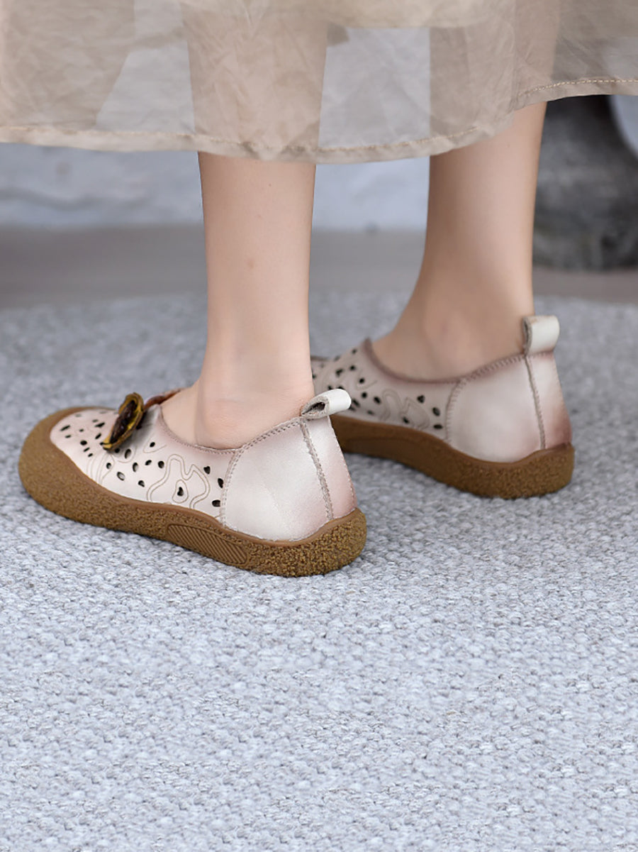 Women Summer Leather Cutout Flower Flat Shoes SC1060 Ada Fashion