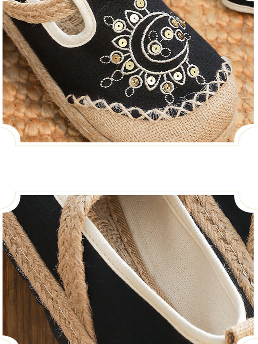 Women Vintage Summer Moon Embroidery Cloth Shoes WE1037 Ada Fashion