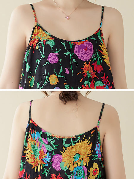 Women Artsy Summer Flower Loose Vest Dress PA1020 Ada Fashion
