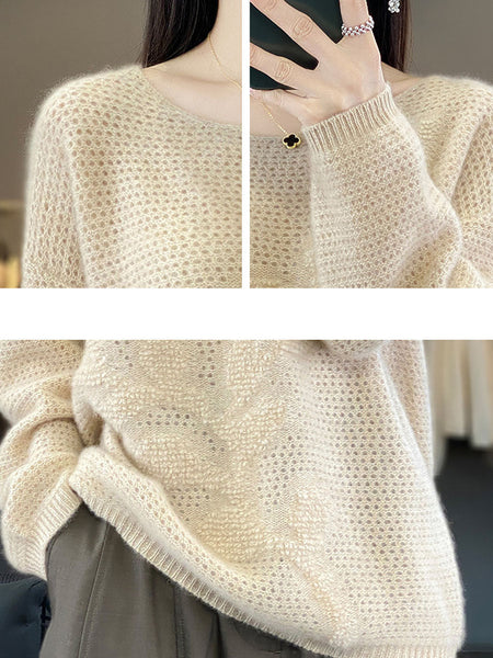 Women Autumn O-Neck Spliced Wool Warm Knit Sweater AV1053 Genistyle Shop