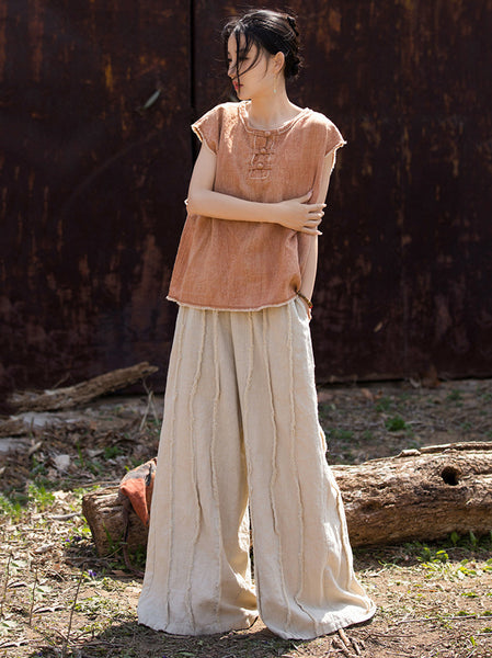 Women Summer Tie-dye Raw-edge Linen Vest CV1031 Ada Fashion