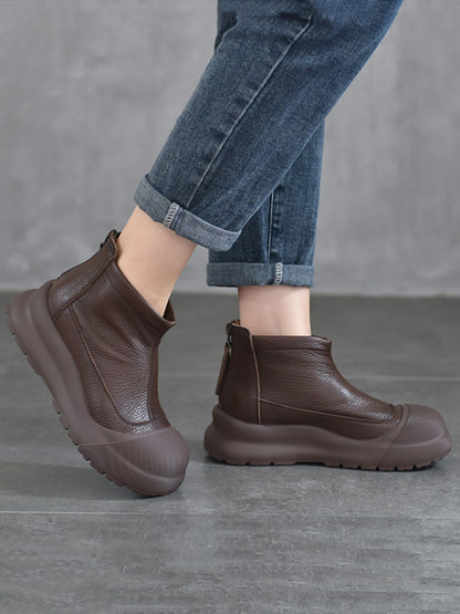 Women Autumn Genuine Leather Solid Platform Ankle Boots WG036 TZTJ