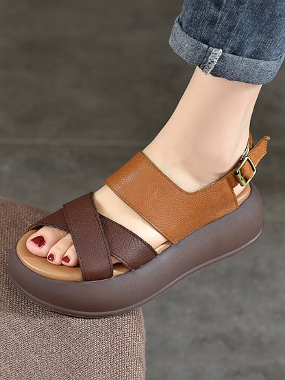 Women Summer Colorblock Leather Platform Sandal TY1048 Ada Fashion