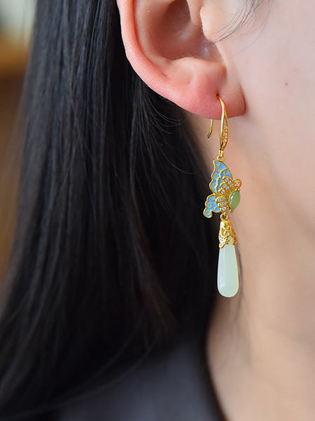 Butterfly Ethnic Enamel Earrings Women Jade S925Silver FashionChic